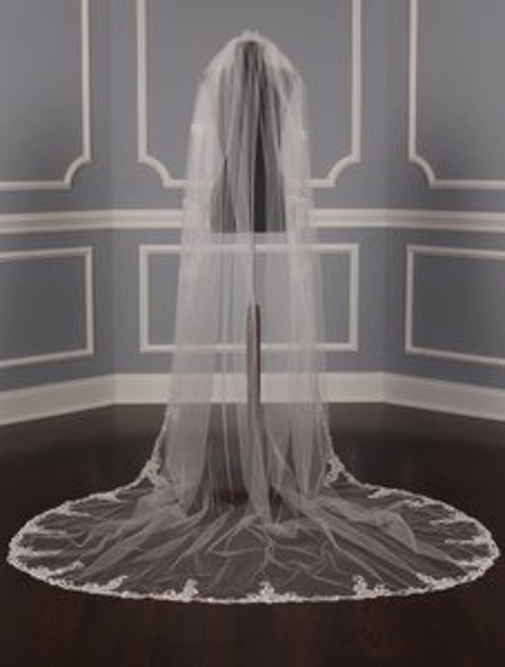 St. Pucchi M9339 Diamond White Silver Chapel Length Tulle Wedding Bridal Veil